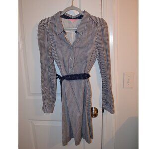 Lily Pulitzer lbutton-down white and navy striped dress with belt